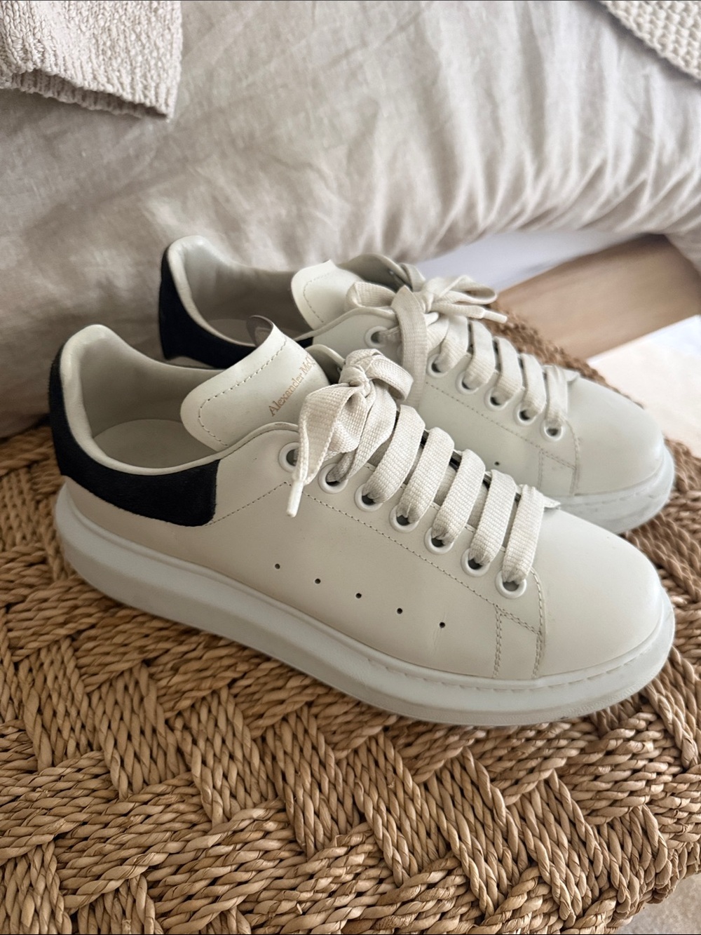 Alexander McQueen White Leather Sneakers with Black Heel Tab